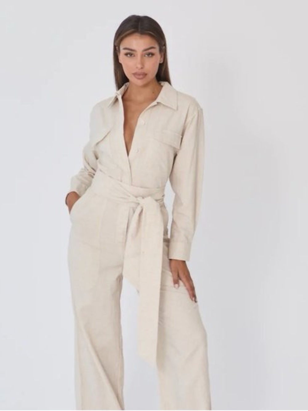 BOA Because of Alice Wide Leg Junpsuit in Speckled Cream XS